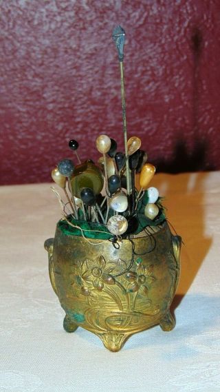 Ye Old Antique Bronze Footed Pin Cushion Signed Jb (jennings Brothers) Loaded