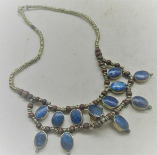 Antique Islamic Silvered Necklace With Lapis Lazuli Stones