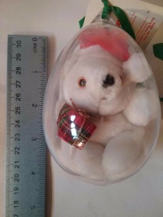 Vintage Russ Berrie White Miniture Teddy Town Bear In Plastic Egg 4924 Ornament 2