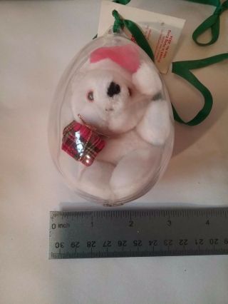 Vintage Russ Berrie White Miniture Teddy Town Bear In Plastic Egg 4924 Ornament 3