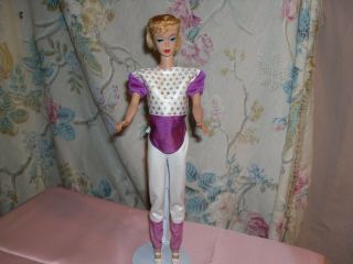 1960s Barbie Blonde Ponytail In White/gold Maroon Outfit