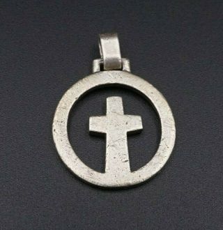 Rare Retired James Avery Rustic Sterling Silver Circle Cross Pendant Ps1340