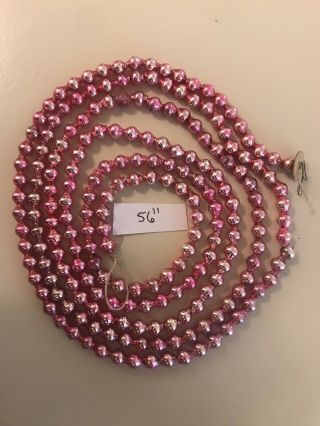 Antique Sweet Christmas Pink Mercury Glass Garland 1/4” Beads 56” Long