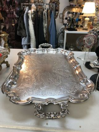 Gorgeous Vintage Leonard Silver Plate Large Serving Tray With Handles & Footed