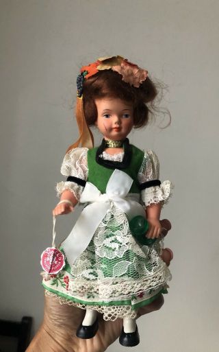 Vintage Trachten Puppen Hard Plastic Doll German Girl Doll 21cmt Collectable