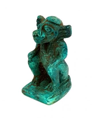 Rare Carved Blue - Green Statue Figure Of A Baboon Hieroglyphic Thoth 332 - 30 Bc