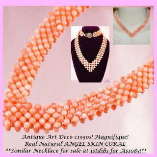 Magnifique Antique Art Deco Real Natural Angel Skin Coral Woven Necklace C1930s