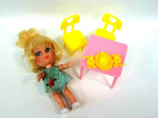 Rare Mattel 1965 Liddle Kiddles Greta Griddle Doll Set W/table - Chairs - Adorable