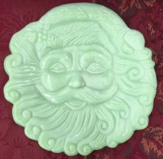 Rare Vintage Jadeite Jade Milk Glass Plate Santa Clause Christmas Cracker Barrel