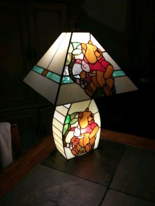 Disney Rare Winnie The Pooh And Piglet Tiffany Style Stained Glass Lamp