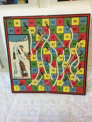 Antique Sled Toboggan Snakes & Ladders Game Board By Canada Games Co Limited