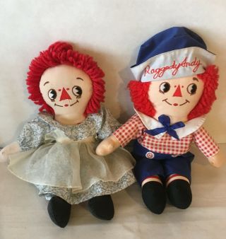 Vintage Applause Raggedy Ann And Andy Dolls 11 " Heart On Chest Rag Dolls