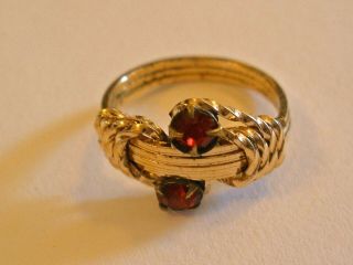 Antique Victorian G.  F.  Gold Filled Baby Ring - 2 Red Stones
