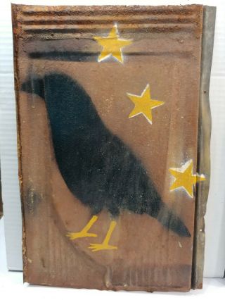 Primitive Crow Raven Bird Antique Shingle Rusty Tin Metal Door/wall/porch Sign