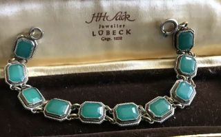 Vintage Antique Silver Art Deco & Green Jade Paste ? Panel Bracelet Bangle