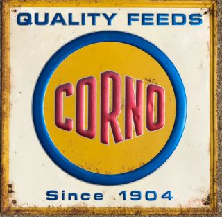 Rare Corno Quality Feed Since 1904 - Antique Metal Embossed Farm / Feed Sign.