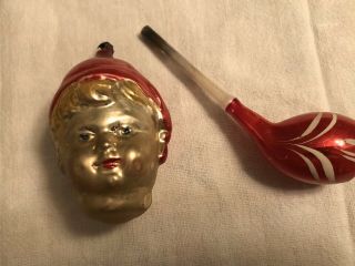 Antique German Christmas Ornaments Boy With Cap And Pipe
