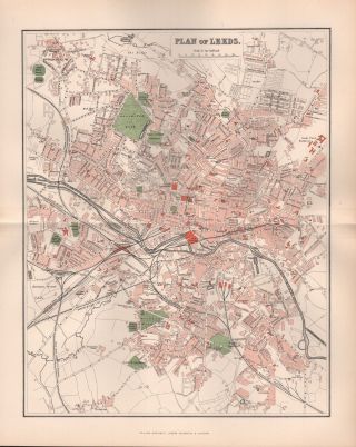 1895 Antique Town Plan - Plan Of Leeds