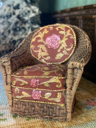 Miniature Dollhouse Artisan Unique Painted Wicker Chair Made Of Clay Embossed