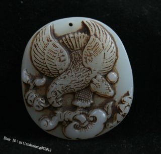 100 Chinese White Jade Eagle Pendant Amulet Culture Jadeite Handcarved Lucky