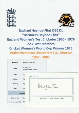 Rachael Heyhoe - Flint England Test Cricketer 1960 - 1979 Rare Autograph