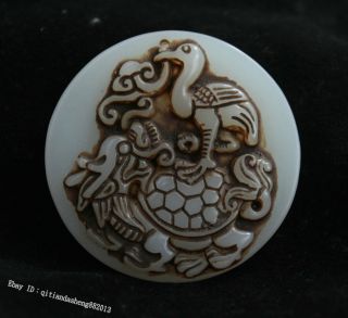 100 Chinese White Jade Crane Turtle Pendant Amulet Culture Handcarved Lucky