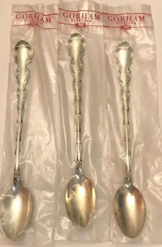 3 Gorham Chantilly 7.  5” Sterling Silver Iced Tea Spoons