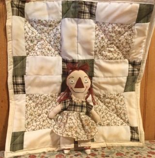 Cute Primitive Raggedy Ann Doll & Quilt Handcrafted Folk Art