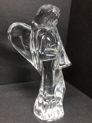 Rare Baccarat Crystal Angel Playing Horn Nativity Figurine Signed 6.  25 " Tall