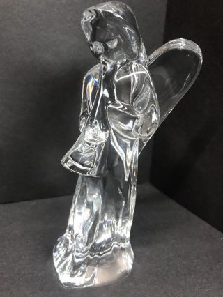 RARE BACCARAT CRYSTAL ANGEL PLAYING HORN NATIVITY FIGURINE SIGNED 6.  25 