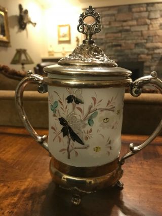 Hand Painted Rockford Quadruple Plated Pickle/biscuit Jar With Lid