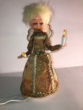 Christmas Angel Doll Tree Topper Vintage Antique 11” Lights Work Gold With Wings