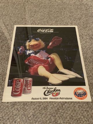 Rare 1984 Houston Astros Coca Cola Presents “the Famous Chicken” Poster