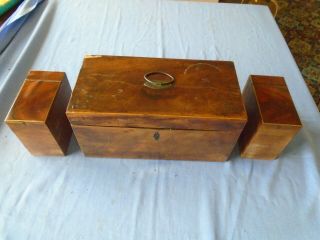 Antique Mahogany Tea Caddy With 2 Internal Tea Storage Boxes Desk Top Wood Box