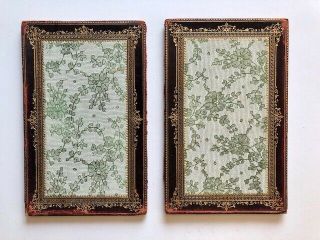 Antique Vintage Book Cover Panels Green Silk & Gold Leaf Art