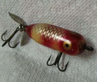 Vintage Heddon Tiny Torpedo Fishing Lure Red Yellow With Scales