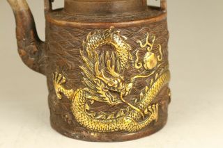 Big Rare Chinese Old Bronze Hand Carved Dragon Statue Tea Pot Noble Collectable