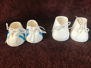 Two Vintage Cpk Cabbage Patch Kids Doll Shoes White Lace Up & Blue Stripe Tennis