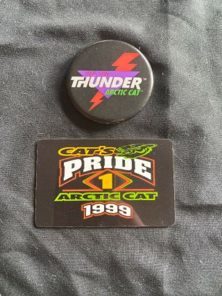Vintage Arctic Cat Snowmobile Pin Feel The Thunder & Cats Pride Card 1999