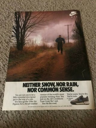 Vintage 1989 Nike Air Pegasus Acg Running Shoes Poster Print Ad 1980s Rare