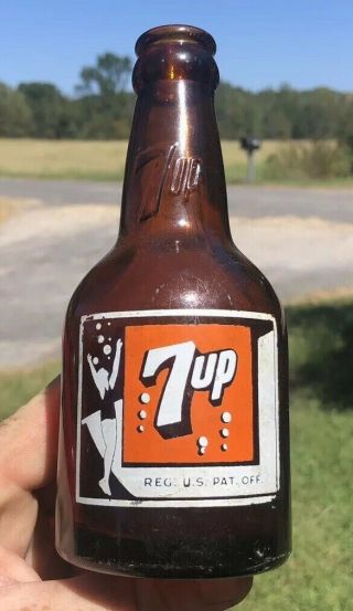 Rare Acl Amber 7up Seven Up Bottle Nashville Tennessee Tenn Early Embossed Neck