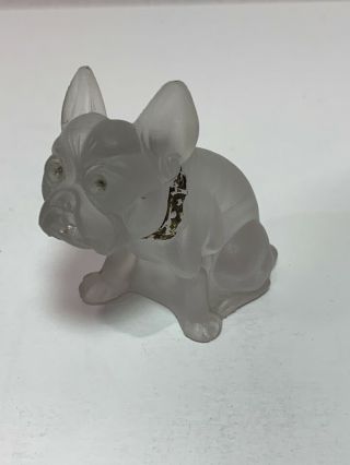 Antique Czech Frosted Glass French Bulldog Boxer Dog Figurine