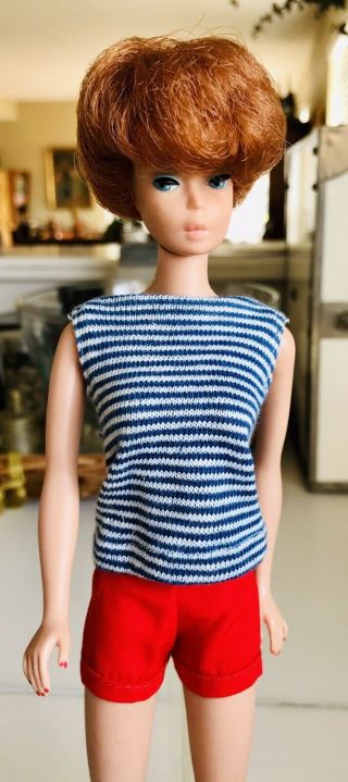 Vintage Barbie Pak Dark Blue Striped Tee Shirt Red Shorts Set (1962 - 63) T - Shirt