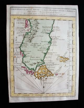 1754 Bellin Orig.  Map South America,  Patagonia,  Chile Argentina Tierra Del Fuego