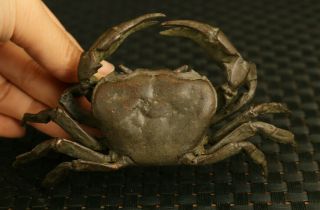 Chinese Old Bronze Vivid Crab Statue Fine Tea Tray Tea Pet Table Decoration Gift