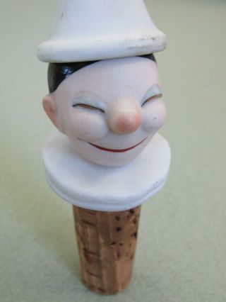 Antique Bisque Pierrot Clown Wine Bottle Stopper Cork Art Deco Harlequin Jester