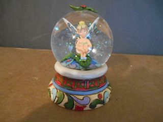 Rare Jim Shore Disney Tinkerbell Touch Of Holly Snow Globe 4 "