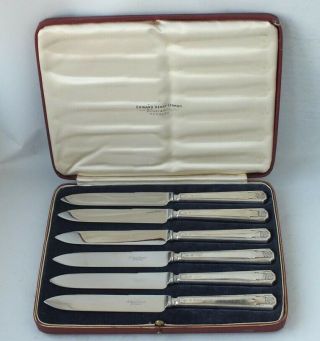Boxed Set Of 6 Sterling Silver Handles Coronation Tea Knives 1936/ L 17.  7 Cm