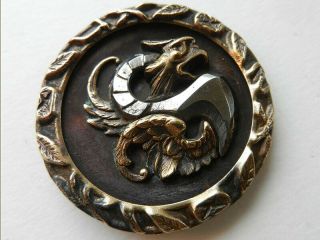 Large Antique Victorian Button Brass Dragon Steel Wing Shape Leaf Border 1 - 7/8”