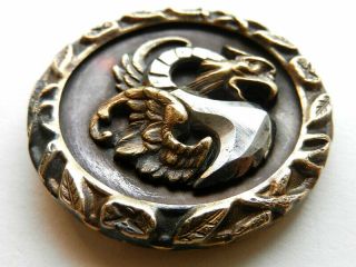 Large Antique Victorian Button Brass Dragon Steel Wing Shape Leaf Border 1 - 7/8” 2